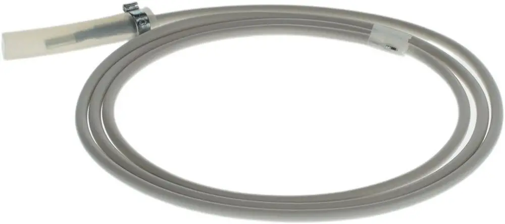 Flexibles, graues Kabel mit einer transparenten Abdeckung und einem Metallclip, möglicherweise aus einer Bosch-Geräteserie.